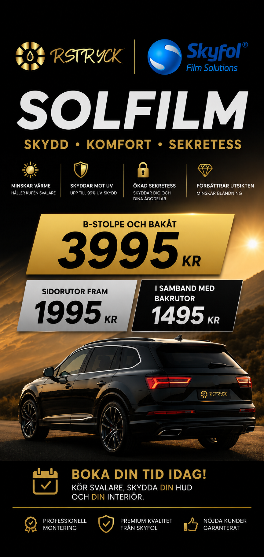 5% Skyfol Solfilm - Sidorutor fram
